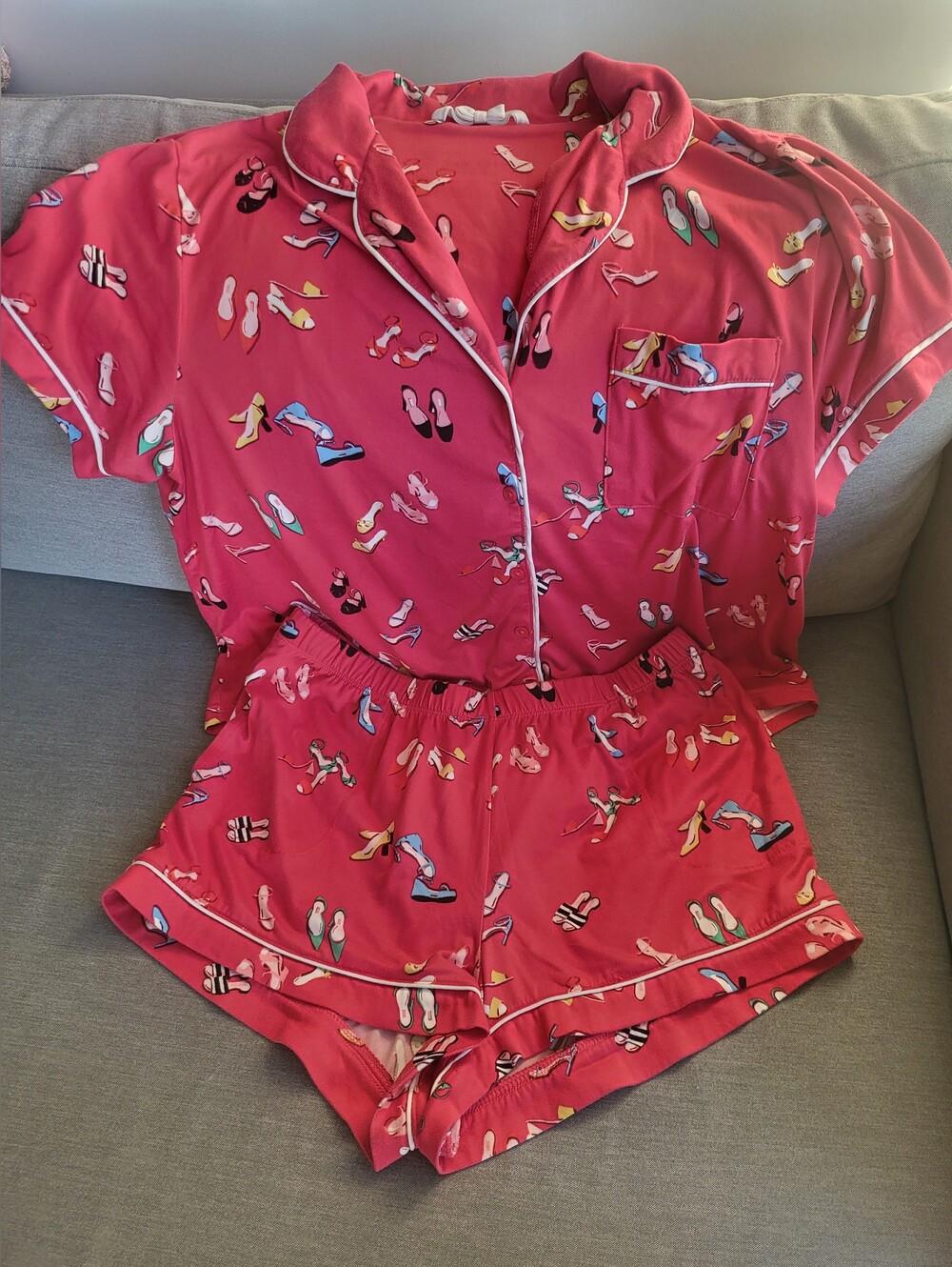 kate spade Pink Short Sleeve Pajama Set with Shoe Print